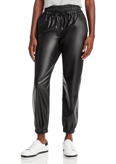 Blank Womens Faux Leather Smocked Jogger Pants