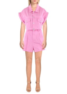Blank Womens Rolled Sleeves Snap Front Romper