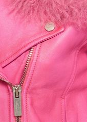 Blumarine Belted Leather Jacket W/ Fur Collar