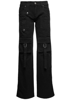 Blumarine Black Cargo Jeans with Buckles and Branded Button in Stretch Cotton Denim Woman