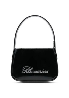 Blumarine Black Patent Finish Mini Bag with Rhinestone-Embellished Logo in Calf Leather Woman