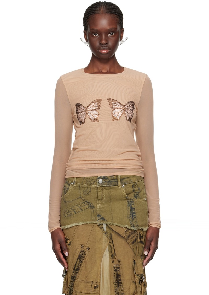 Blumarine Beige Graphic Long Sleeve T-Shirt