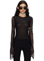 Blumarine Black Crystal-Cut Long Sleeve T-Shirt