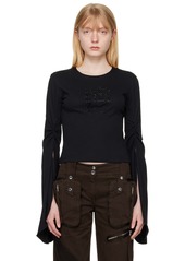 Blumarine Black Crystal-Cut Long Sleeve T-Shirt