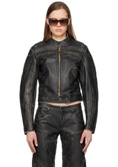 Blumarine Black Distressed Leather Jacket