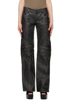 Blumarine Black Distressed Leather Pants