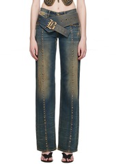 Blumarine Blue & Beige Boyfriend Jeans