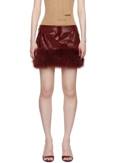 Blumarine Burgundy Marabou Feather Faux-Leather Miniskirt