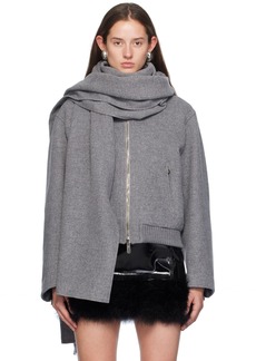 Blumarine Gray Felt Scarf Bomber Jacket