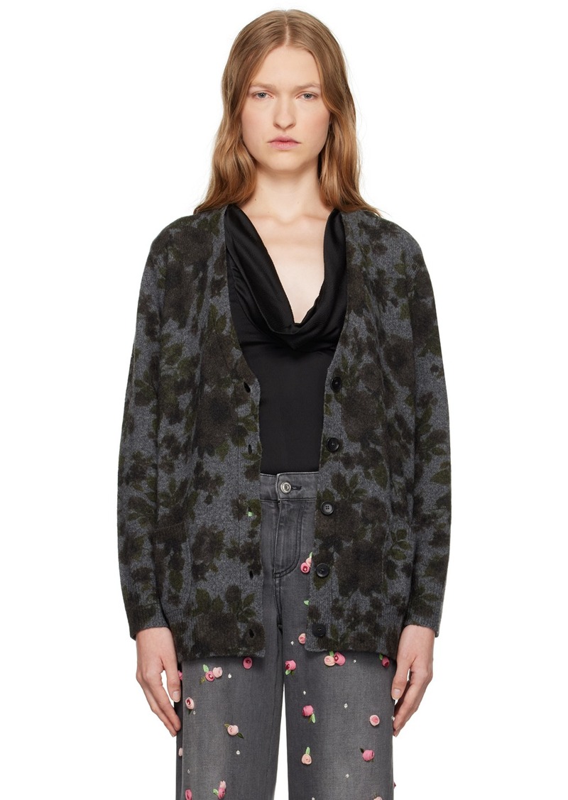 Blumarine Gray Rose Print Cardigan