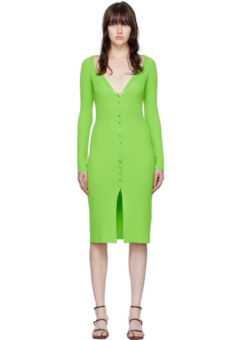 Blumarine Green Ribbed Midi Dress