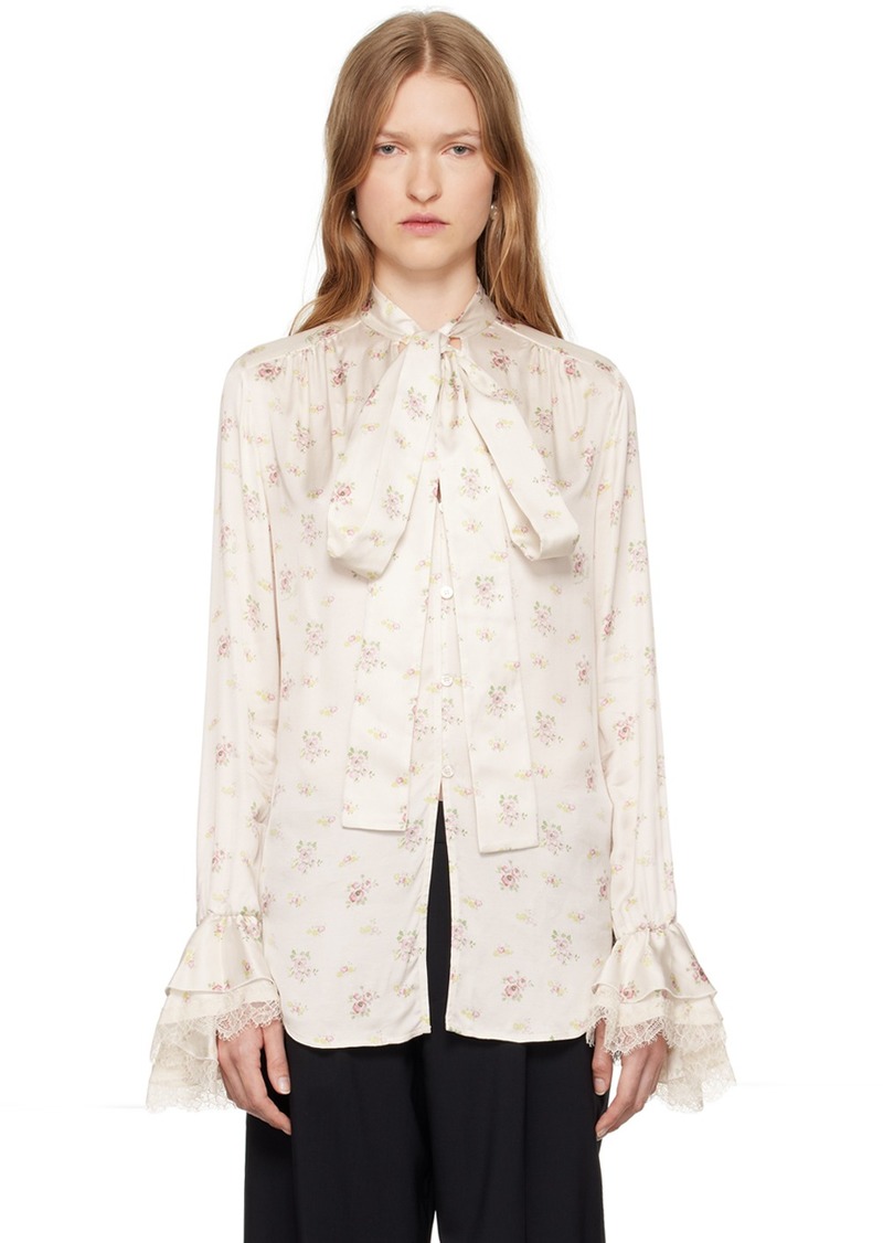 Blumarine Off-White Floral Print Satin Shirt