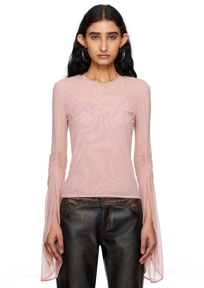 Blumarine Pink Crystal-Cut Long Sleeve T-Shirt