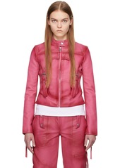 Blumarine Pink Guêpière Leather Biker Jacket