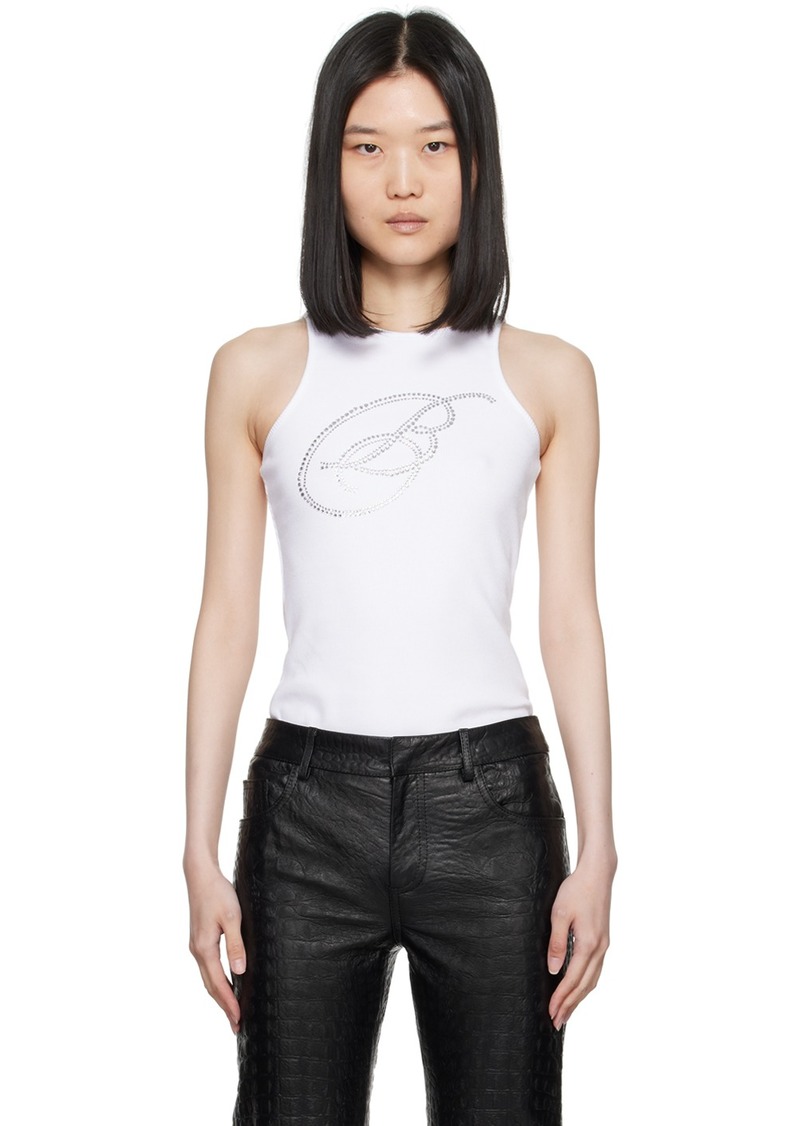 Blumarine White Crystal-Cut Logo Tank Top