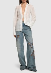 Blumarine Butterfly Mid Rise Wide Denim Jeans