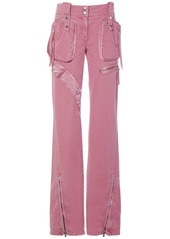 Blumarine Cotton Denim Cargo Flared Pants W/zips