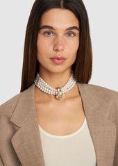 Blumarine Crystal Stone & Faux Pearl Choker