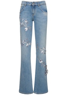 Blumarine Denim Straight Jeans W/flowers