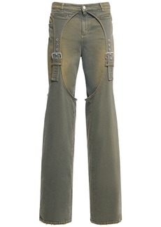 Blumarine Denim Wide Jeans W/ Suspenders