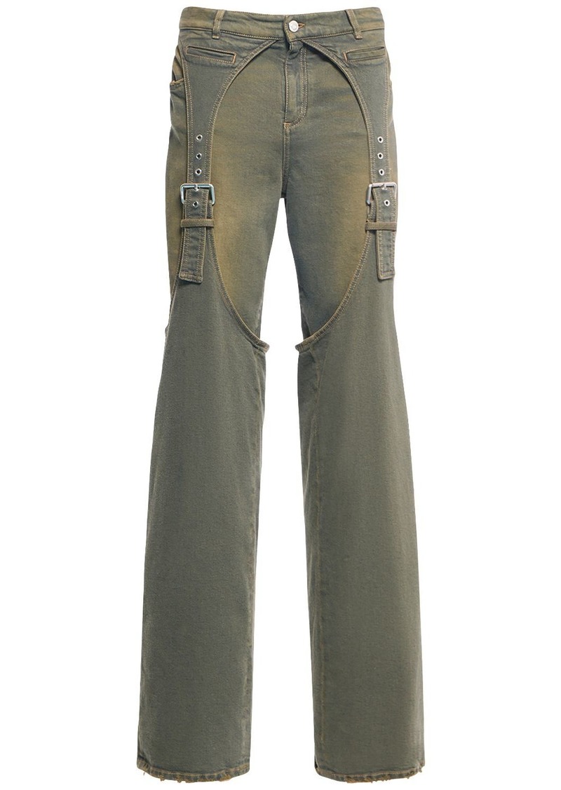 Blumarine Denim Wide Jeans W/ Suspenders