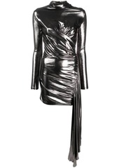 Blumarine draped metallic long-sleeve dress