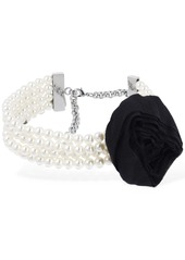 Blumarine Faux Pearl Choker W/ Silk Rose