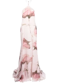 Blumarine floral-print halterneck gown