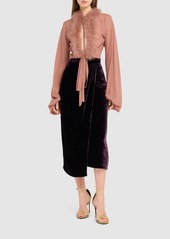 Blumarine Fluid Velvet Wrapped Midi Skirt