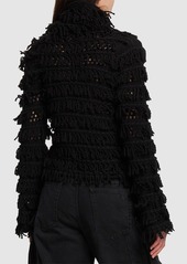 Blumarine Fringed Wool Knit Turtleneck Sweater