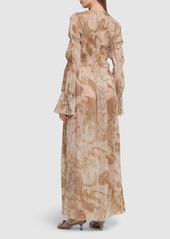 Blumarine Gathered Printed Viscose Long Dress