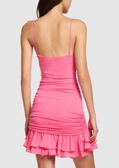 Blumarine Jersey Draped Mini Dress W/rose Appliqué