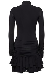 Blumarine Jersey Turtleneck Draped Mini Dress