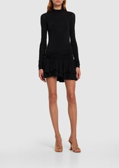 Blumarine Jersey Turtleneck Draped Mini Dress