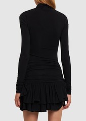 Blumarine Jersey Turtleneck Draped Mini Dress