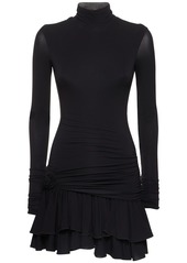 Blumarine Jersey Turtleneck Draped Mini Dress