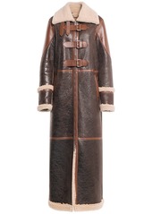 Blumarine Leather Shearling Long Coat W/ Buckles