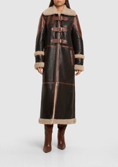 Blumarine Leather Shearling Long Coat W/ Buckles