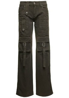 Blumarine Military Green Cargo Jeans with Buckles and Branded Button in Stretch Cotton Denim Woman