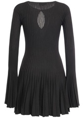 Blumarine Pleated Wool Knit Long Sleeve Mini Dress