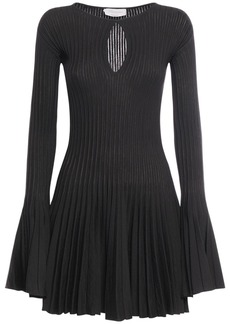 Blumarine Pleated Wool Knit Long Sleeve Mini Dress