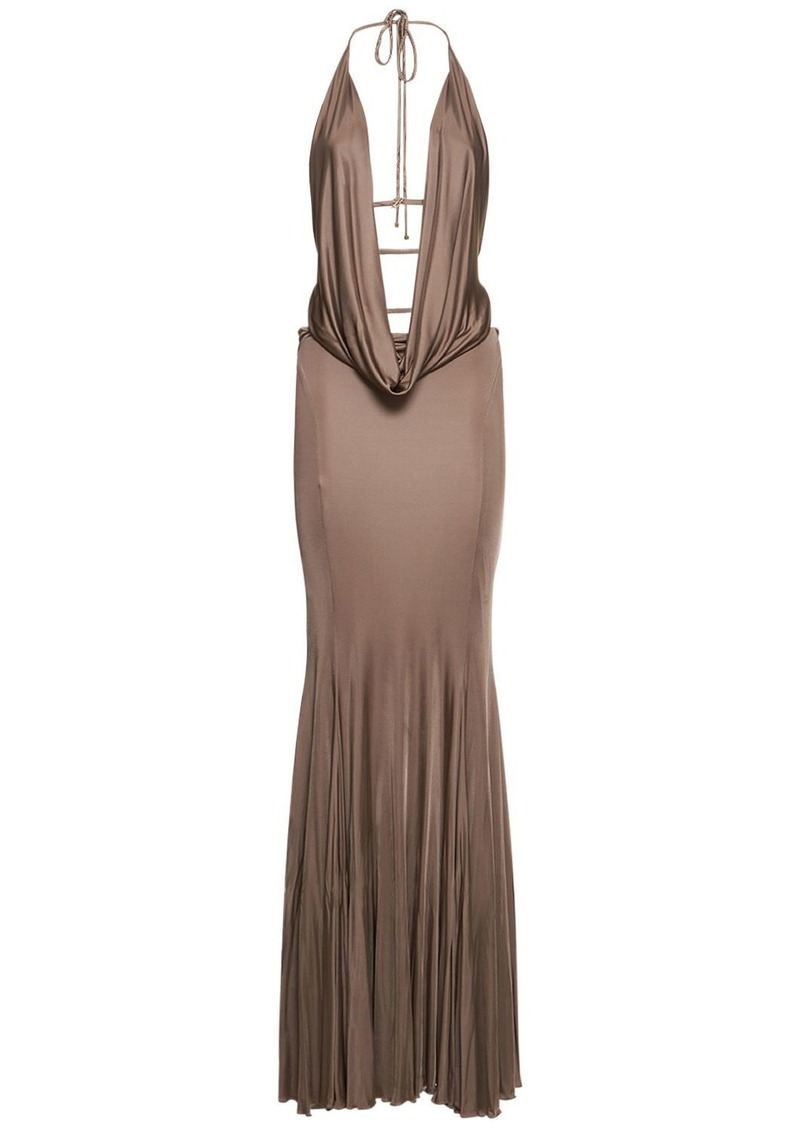 Blumarine Plunge Neck Jersey Long Dress