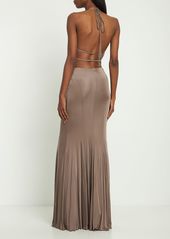 Blumarine Plunge Neck Jersey Long Dress