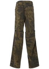 Blumarine Printed Denim Wide Jeans W/buckles