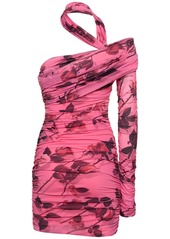 Blumarine Rose Print Tech Jersey Mini Dress