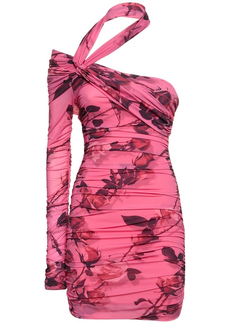 Blumarine Rose Print Tech Jersey Mini Dress