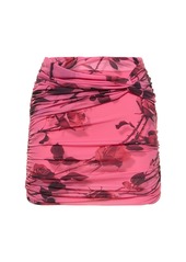 Blumarine Rose Printed Draped Jersey Mini Skirt
