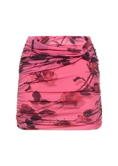 Blumarine Rose Printed Draped Jersey Mini Skirt