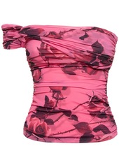 Blumarine Rose Printed Jersey One Shoulder Top