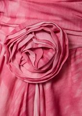 Blumarine Ruched Rose Printed Viscose Mini Dress